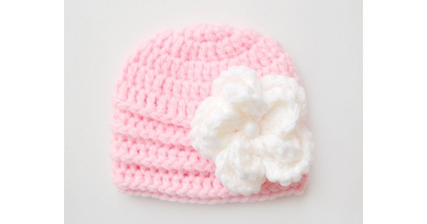 Pink baby girl flower hat Newborn crochet hat
